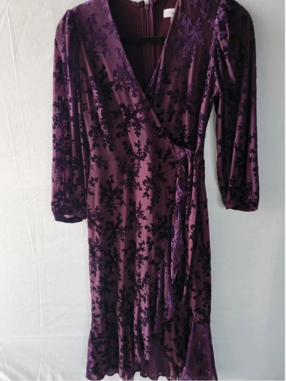 Calvin Klein Purple Velvet Burnout Wrap Midi Dress - Picture 10 of 10
